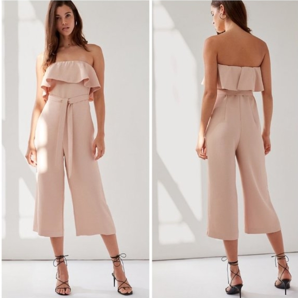 Aritzia Babaton Pink Prima Ruffled Cropped Jumpsuit With Pockets